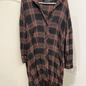 Zara Woman Gray and Orange Plaid Shirt Dress